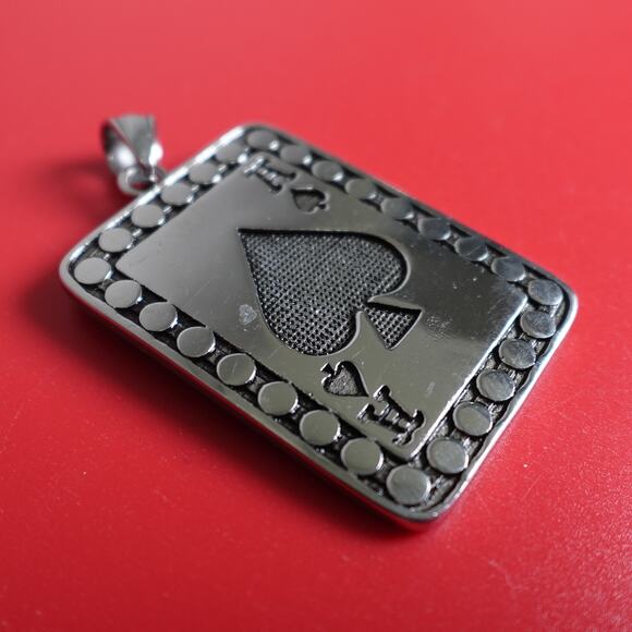 Two Tone Ace of Spades Stainless Steel Necklace Pendant SP-266 - Picture 4 of 6